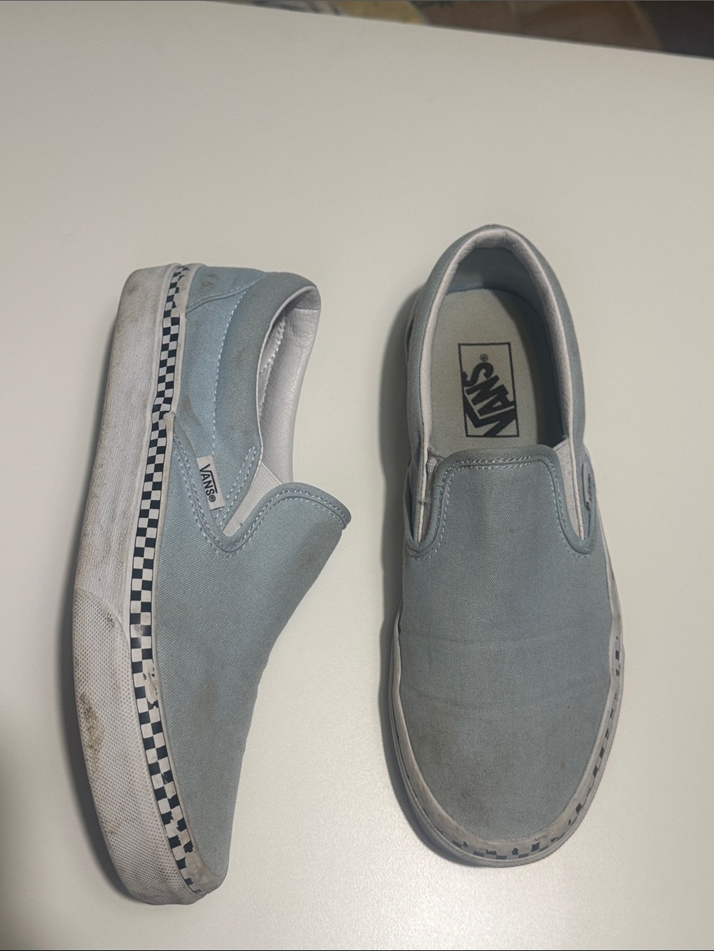 Vans Slip-On Canvas Sneakers Light Blue/Black+white checkered